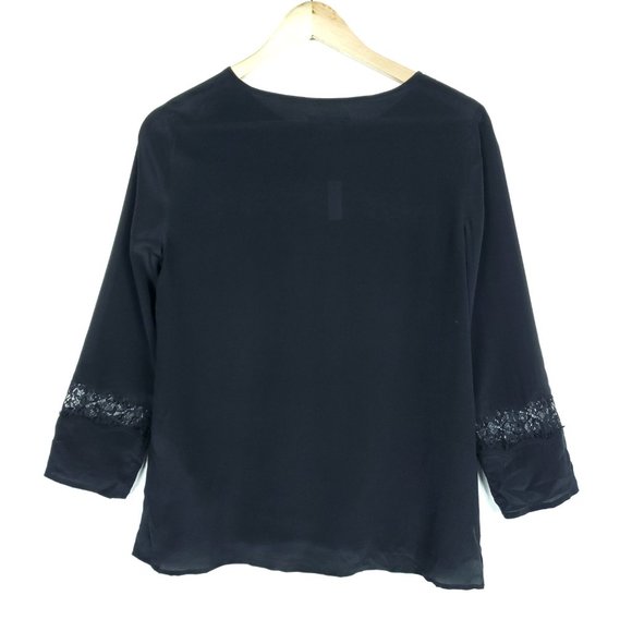 Madewell Silk Inset Black Long Sleeve Shirt Top - Picture 4 of 7